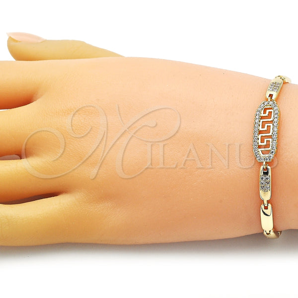 Gold Filled Bracelet — Fancy Bracelet Greek Key Design with White Micro — alternate product view — SKU 153964 | Oro Laminado brazalete — elegante Bracelet Greek Key diseño with blanco Micro — SKU 153964