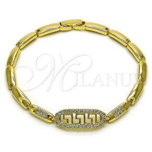 Gold Filled Bracelet — Fancy Bracelet Greek Key Design with White Micro — main product view — SKU 153964 | Oro Laminado brazalete — elegante Bracelet Greek Key diseño with blanco Micro — SKU 153964