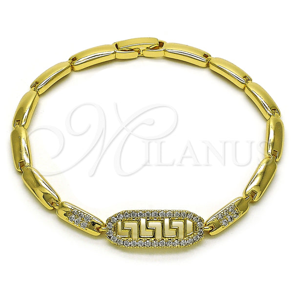 Gold Filled Bracelet — Fancy Bracelet Greek Key Design with White Micro — main product view — SKU 153964 | Oro Laminado brazalete — elegante Bracelet Greek Key diseño with blanco Micro — SKU 153964