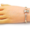 Oro Laminado Fancy Bracelet, Gold Filled Style Teddy Bear and Bow Design, with White and Green Cubic Zirconia, Polished, Golden Finish, 03.283.0282.1.07 (06 MM Thickness, 7 Inches Length)