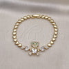 Oro Laminado Fancy Bracelet, Gold Filled Style Teddy Bear and Bow Design, with White and Green Cubic Zirconia, Polished, Golden Finish, 03.283.0282.1.07 (06 MM Thickness, 7 Inches Length)