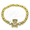 Oro Laminado Fancy Bracelet, Gold Filled Style Teddy Bear and Bow Design, with White and Green Cubic Zirconia, Polished, Golden Finish, 03.283.0282.1.07 (06 MM Thickness, 7 Inches Length)