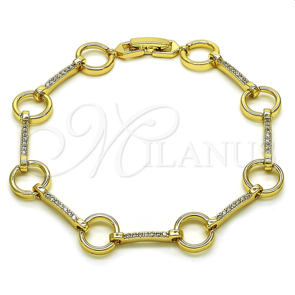 Oro Laminado Fancy Bracelet, Gold Filled Style with White Micro Pave, Polished, Golden Finish, 03.213.0231.08 (10 MM Thickness, 8 Inches Length)