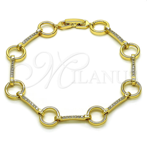 Oro Laminado Fancy Bracelet, Gold Filled Style with White Micro Pave, Polished, Golden Finish, 03.213.0231.08 (10 MM Thickness, 8 Inches Length)