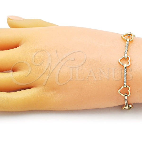 Gold Filled Bracelet — Fancy Bracelet Heart Design with White Micro Pave — alternate product view — SKU 153972 | Oro Laminado brazalete — elegante Bracelet corazón diseño with blanco Micro Pave — SKU 153972