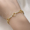 Oro Laminado Fancy Bracelet, Gold Filled Style Heart Design, with White Micro Pave, Polished, Golden Finish, 03.213.0232.07 (09 MM Thickness, 7 Inches Length)