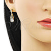 Oro Laminado Dangle Earring, Gold Filled Style with White Cubic Zirconia and White Micro Pave, Polished, Golden Finish, 02.283.0080