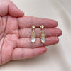 Oro Laminado Dangle Earring, Gold Filled Style with White Cubic Zirconia and White Micro Pave, Polished, Golden Finish, 02.283.0080