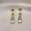Oro Laminado Dangle Earring, Gold Filled Style with White Cubic Zirconia and White Micro Pave, Polished, Golden Finish, 02.283.0080