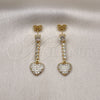 Oro Laminado Long Earring, Gold Filled Style Heart Design, with White Cubic Zirconia and White Micro Pave, Polished, Golden Finish, 02.283.0081