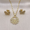 Oro Laminado Earring and Pendant Adult Set, Gold Filled Style Butterfly Design, with White Micro Pave and White Cubic Zirconia, Polished, Golden Finish, 10.267.0002