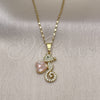 Oro Laminado Pendant Necklace, Gold Filled Style Heart Design, with Rose Mother of Pearl and White Micro Pave, Polished, Golden Finish, 04.267.0002.18 (01 MM Thickness, 18 Inches Length)