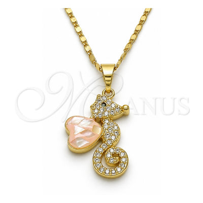 Oro Laminado Pendant Necklace, Gold Filled Style Heart Design, with Rose Mother of Pearl and White Micro Pave, Polished, Golden Finish, 04.267.0002.18 (01 MM Thickness, 18 Inches Length)