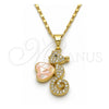 Oro Laminado Pendant Necklace, Gold Filled Style Heart Design, with Rose Mother of Pearl and White Micro Pave, Polished, Golden Finish, 04.267.0002.18 (01 MM Thickness, 18 Inches Length)