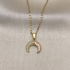 Oro Laminado Pendant Necklace, Gold Filled Style Moon Design, with Rose Mother of Pearl and White Micro Pave, Polished, Golden Finish, 04.267.0003.18 (01 MM Thickness, 18 Inches Length)