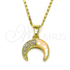 Oro Laminado Pendant Necklace, Gold Filled Style Moon Design, with Rose Mother of Pearl and White Micro Pave, Polished, Golden Finish, 04.267.0003.18 (01 MM Thickness, 18 Inches Length)