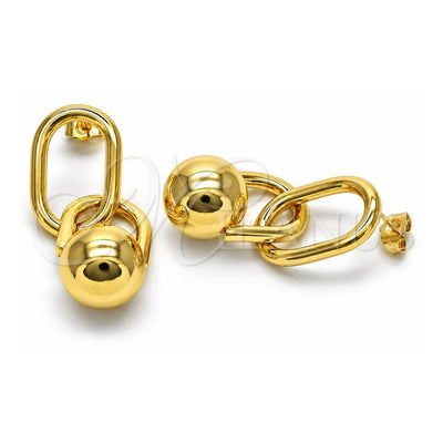 Oro Laminado Long Earring, Gold Filled Style Ball Design, Polished, Golden Finish, 02.195.0213