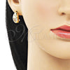 Oro Laminado Stud Earring, Gold Filled Style Moon and Heart Design, with White Cubic Zirconia, Polished, Golden Finish, 02.163.0220