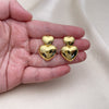 Oro Laminado Dangle Earring, Gold Filled Style Heart Design, Polished, Golden Finish, 02.368.0079