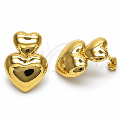 Oro Laminado Dangle Earring, Gold Filled Style Heart Design, Polished, Golden Finish, 02.368.0079