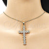 Oro Laminado Religious Pendant, Gold Filled Style Cross Design, with White Cubic Zirconia and White Micro Pave, Polished, Golden Finish, 05.253.0179