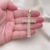 Oro Laminado Religious Pendant, Gold Filled Style Cross Design, with White Cubic Zirconia and White Micro Pave, Polished, Golden Finish, 05.253.0179