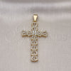 Oro Laminado Religious Pendant, Gold Filled Style Cross Design, with White Cubic Zirconia and White Micro Pave, Polished, Golden Finish, 05.253.0179