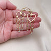 Oro Laminado Long Earring, Gold Filled Style Heart Design, with White Crystal, Polished, Golden Finish, 02.414.0004