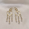 Oro Laminado Long Earring, Gold Filled Style Heart Design, with White Crystal, Polished, Golden Finish, 02.414.0004