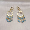 Oro Laminado Long Earring, Gold Filled Style with Turquoise and White Crystal, Polished, Golden Finish, 02.414.0005