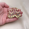Oro Laminado Long Earring, Gold Filled Style Heart Design, with Turquoise and White Crystal, Polished, Golden Finish, 02.414.0010