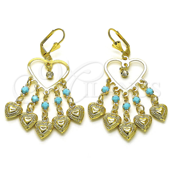 Gold Filled Ring — Long Earring Heart Design with Turquoise and White — main product view — SKU 154035 | Oro Laminado anillo — Long Earring corazón diseño with Turquoise and blanco — SKU 154035