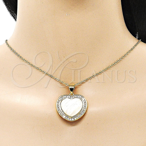 Gold Filled Pendant — Fancy Pendant Heart and Baguette Design with Ivory — alternate product view — SKU 154040 | Oro Laminado dije — elegante Pendant corazón and Baguette diseño with Ivory — SKU 154040