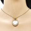 Oro Laminado Fancy Pendant, Gold Filled Style Heart and Baguette Design, with Ivory Mother of Pearl and White Cubic Zirconia, Polished, Golden Finish, 05.342.0193