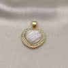 Oro Laminado Fancy Pendant, Gold Filled Style Heart and Baguette Design, with Ivory Mother of Pearl and White Cubic Zirconia, Polished, Golden Finish, 05.342.0193
