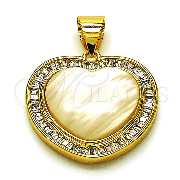 Gold Filled Pendant — Fancy Pendant Heart and Baguette Design with Ivory — main product view — SKU 154040 | Oro Laminado dije — elegante Pendant corazón and Baguette diseño with Ivory — SKU 154040