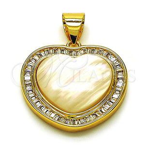 Gold Filled Pendant — Fancy Pendant Heart and Baguette Design with Ivory — main product view — SKU 154040 | Oro Laminado dije — elegante Pendant corazón and Baguette diseño with Ivory — SKU 154040