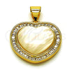 Oro Laminado Fancy Pendant, Gold Filled Style Heart and Baguette Design, with Ivory Mother of Pearl and White Cubic Zirconia, Polished, Golden Finish, 05.342.0193