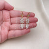 Oro Laminado Long Earring, Gold Filled Style Leaf Design, with White Cubic Zirconia, Polished, Golden Finish, 02.210.0841