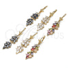 Oro Laminado Long Earring, Gold Filled Style Leaf Design, with White Cubic Zirconia, Polished, Golden Finish, 02.210.0841