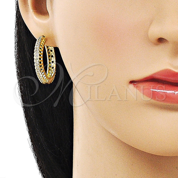 Gold Filled Hoop Earrings — Huggie Hoop with White Micro Pave Polished 02. — alternate product view — SKU 154068 | Oro Laminado aretes de aro — Huggie Hoop with blanco Micro Pave pulido 02. — SKU 154068