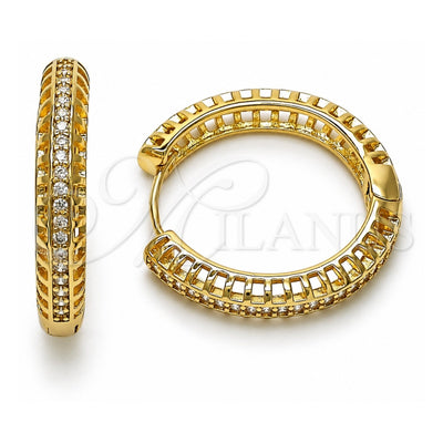 Oro Laminado Huggie Hoop, Gold Filled Style with White Micro Pave, Polished, Golden Finish, 02.213.0572.30