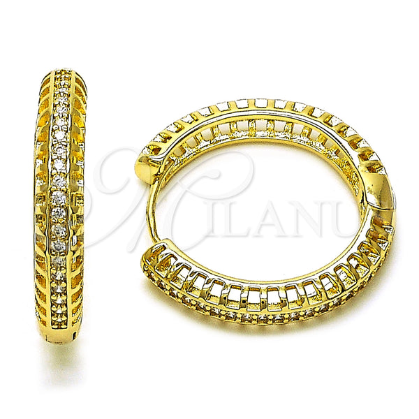 Gold Filled Hoop Earrings — Huggie Hoop with White Micro Pave Polished 02. — main product view — SKU 154068 | Oro Laminado aretes de aro — Huggie Hoop with blanco Micro Pave pulido 02. — SKU 154068