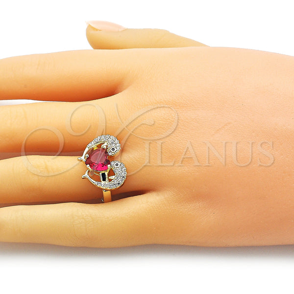 Gold Filled Ring — Multi Stone Ring Dolphin and Heart Design with — alternate product view — SKU 154075 | Oro Laminado anillo — Multi Stone Ring Dolphin and corazón diseño with — SKU 154075