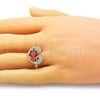 Oro Laminado Multi Stone Ring, Gold Filled Style Dolphin and Heart Design, with Ruby Cubic Zirconia and White Micro Pave, Polished, Golden Finish, 01.196.0002.1 (One size fits all)