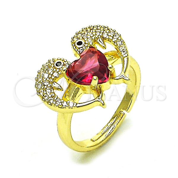 Gold Filled Ring — Multi Stone Ring Dolphin and Heart Design with — main product view — SKU 154075 | Oro Laminado anillo — Multi Stone Ring Dolphin and corazón diseño with — SKU 154075