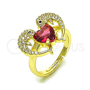 Gold Filled Ring — Multi Stone Ring Dolphin and Heart Design with — main product view — SKU 154075 | Oro Laminado anillo — Multi Stone Ring Dolphin and corazón diseño with — SKU 154075
