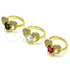 Oro Laminado Multi Stone Ring, Gold Filled Style Dolphin and Heart Design, with Ruby Cubic Zirconia and White Micro Pave, Polished, Golden Finish, 01.196.0002.1 (One size fits all)