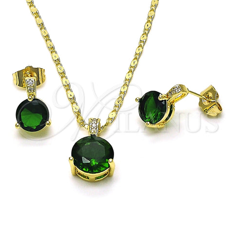 Oro Laminado Earring and Pendant Adult Set, Gold Filled Style with Green Cubic Zirconia and White Micro Pave, Polished, Golden Finish, 10.196.0106