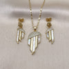 Oro Laminado Earring and Pendant Adult Set, Gold Filled Style with Ivory Mother of Pearl and White Micro Pave, Polished, Golden Finish, 10.196.0107